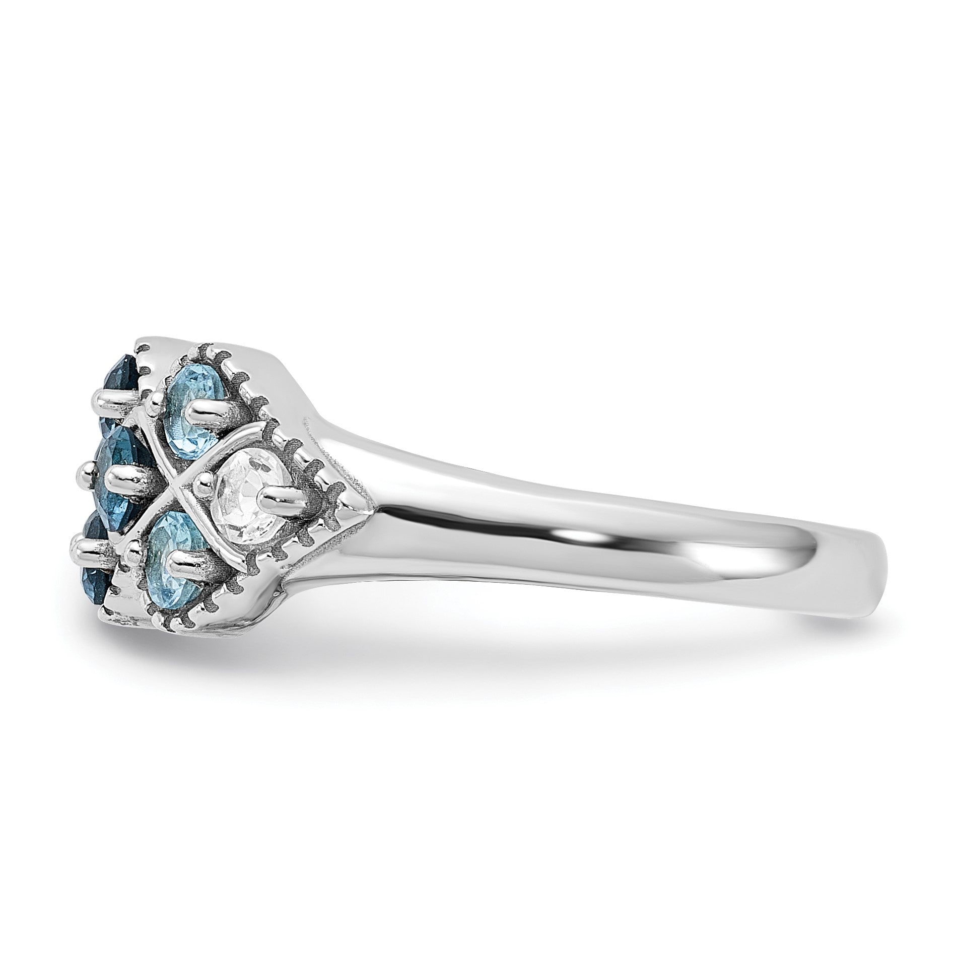SS Rhodium-plated London Lt. Swiss Blue and White Topaz Ring