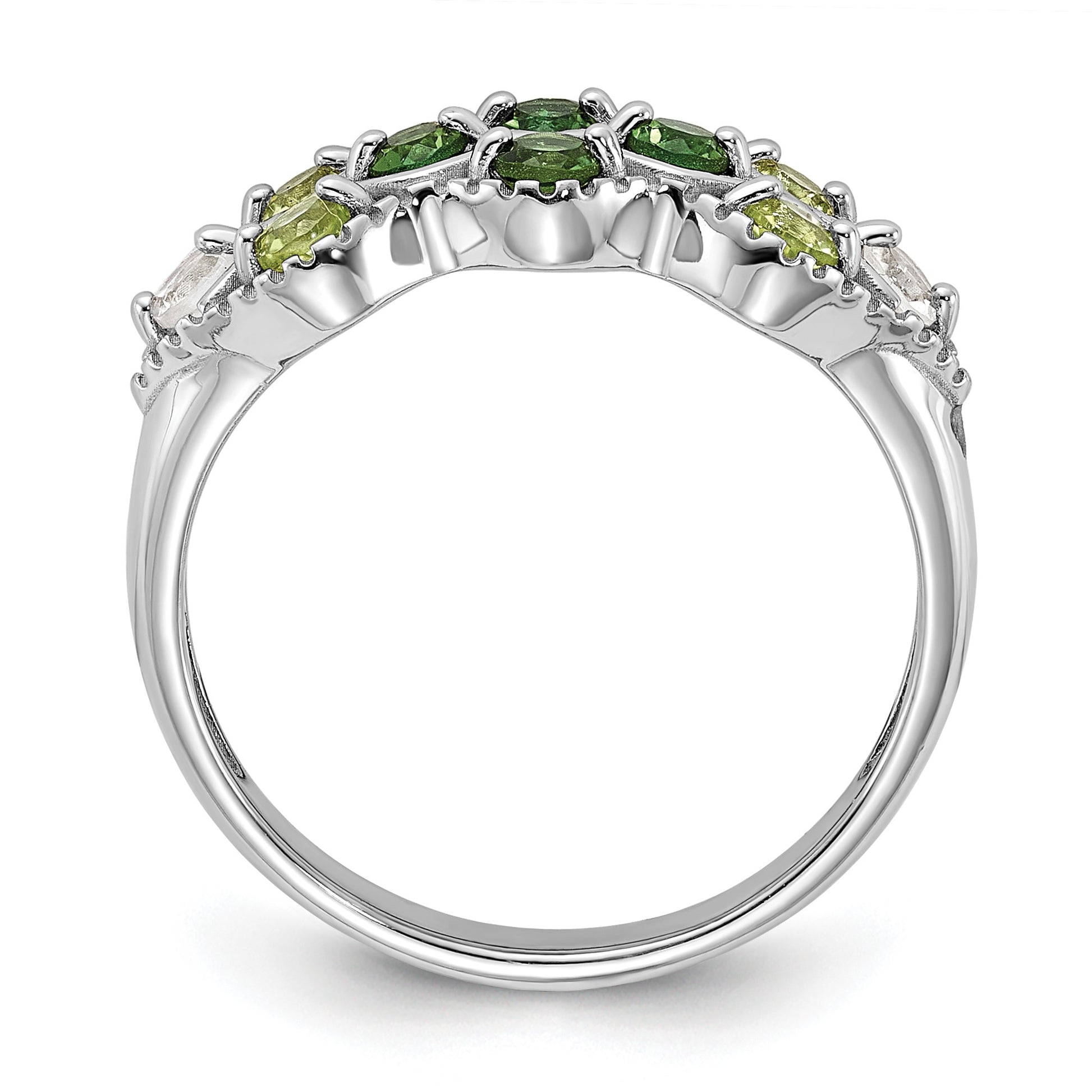 Sterling Silver Rhodium Chrome Diopside Peridot and White Topaz Ring