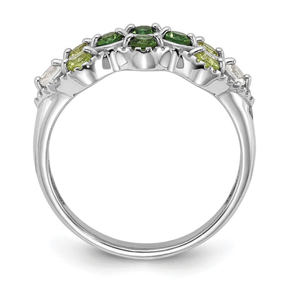 Sterling Silver Rhodium Chrome Diopside Peridot and White Topaz Ring