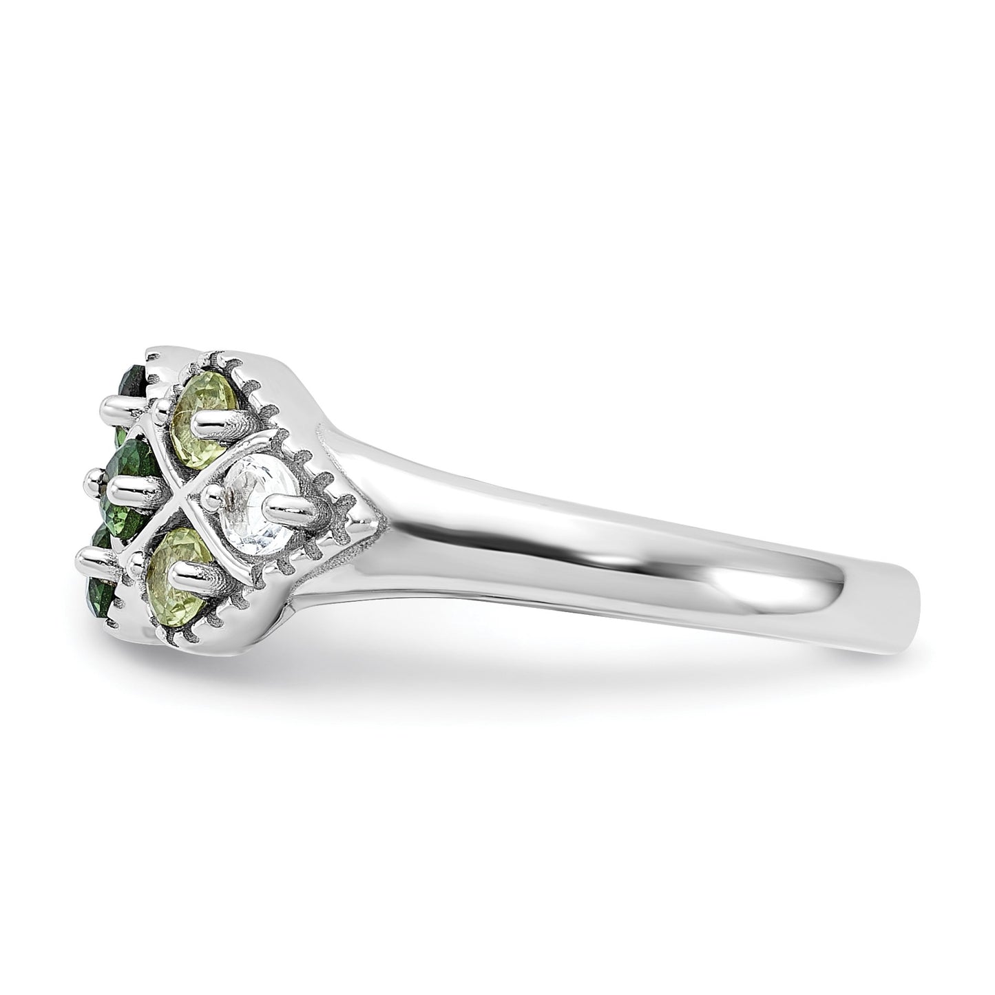 Sterling Silver Rhodium Chrome Diopside Peridot and White Topaz Ring