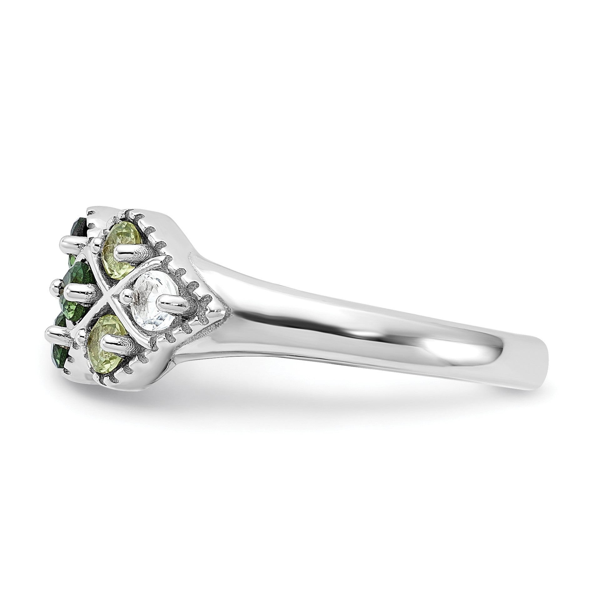 Sterling Silver Rhodium Chrome Diopside Peridot and White Topaz Ring