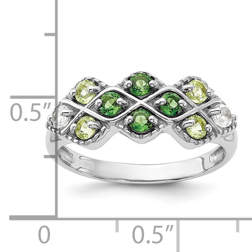 Sterling Silver Rhodium Chrome Diopside Peridot and White Topaz Ring