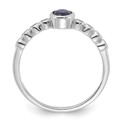 SS Rh-plated  .01Created White Sapphire .56Created Blue Spinel Ring