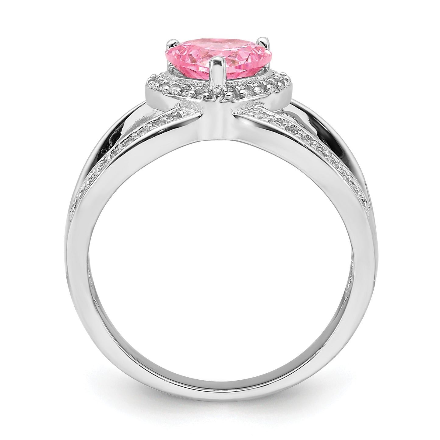 Sterling Silver Rhodium-plated Clear and Pink CZ Heart Ring