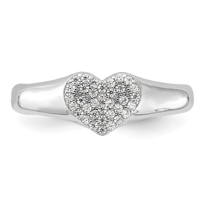 Sterling Silver Rhodium-plated Micro Pave CZ Heart Ring