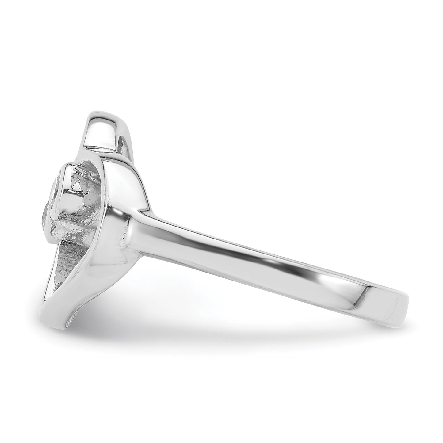 Sterling Silver Rhodium-plated CZ Open Heart Ring