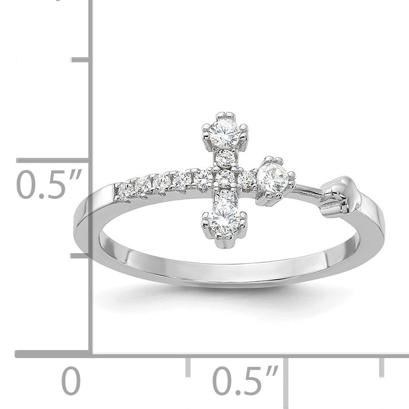 Sterling Silver Flash Platinum-plated CZ Cross Ring