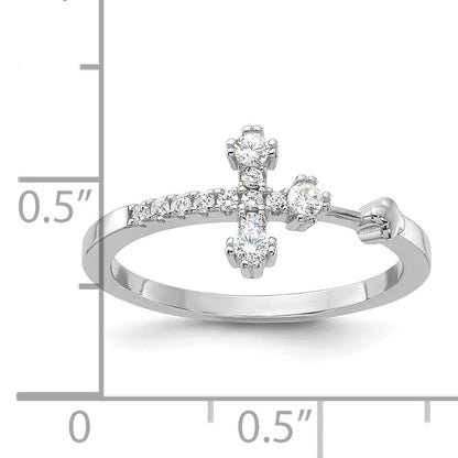 Sterling Silver Flash Platinum-plated CZ Cross Ring