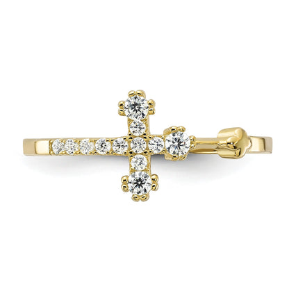 Sterling Silver Gold-tone CZ Cross Ring