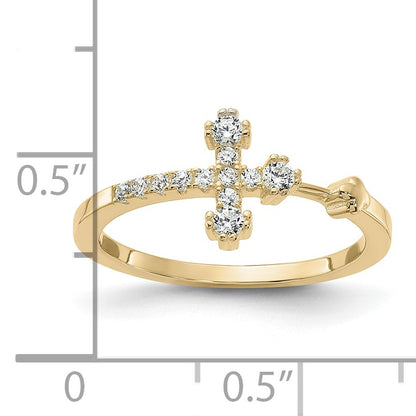 Sterling Silver Gold-tone CZ Cross Ring