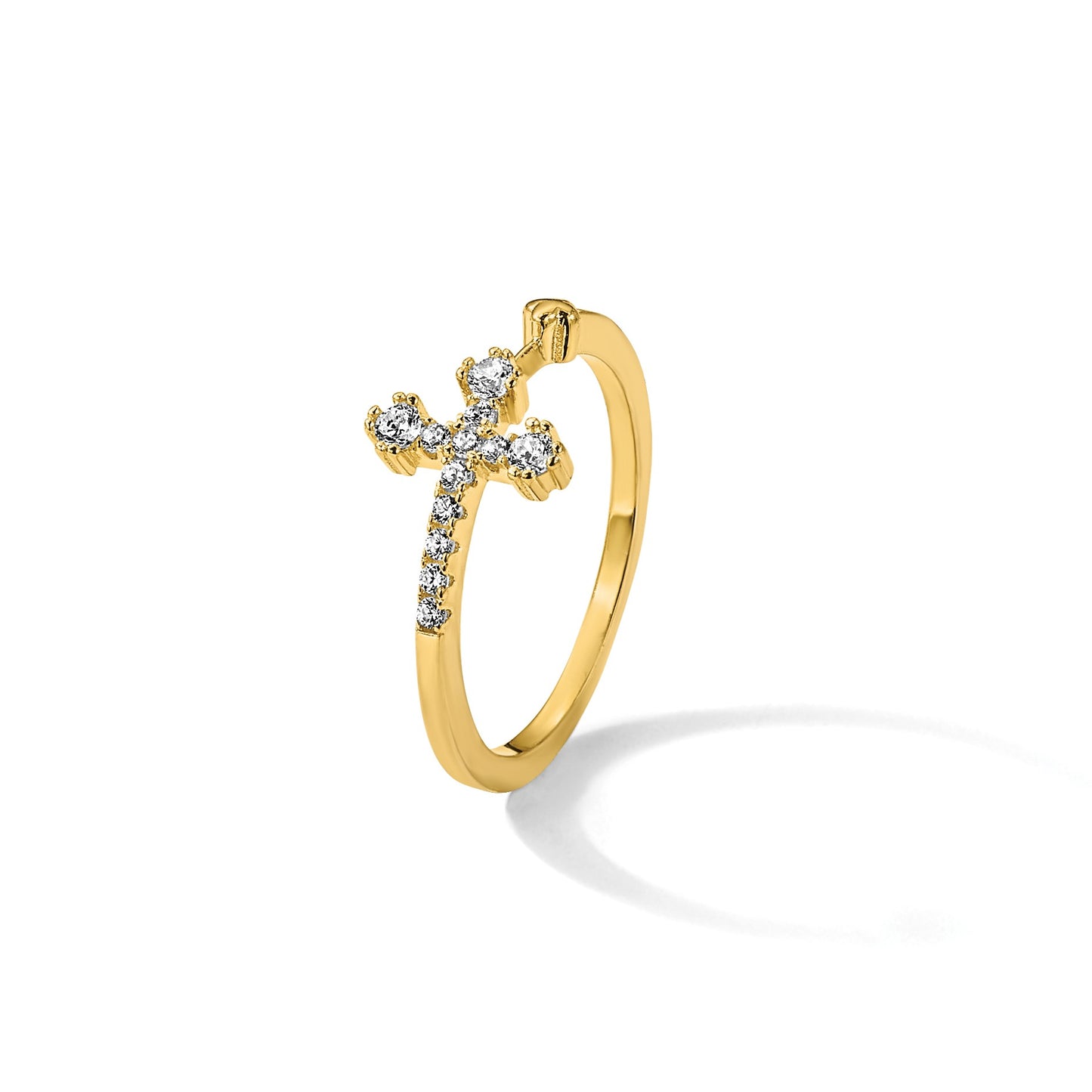 Sterling Silver Gold-tone CZ Cross Ring