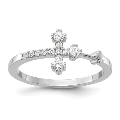 Sterling Silver Flash Platinum-plated CZ Cross Ring