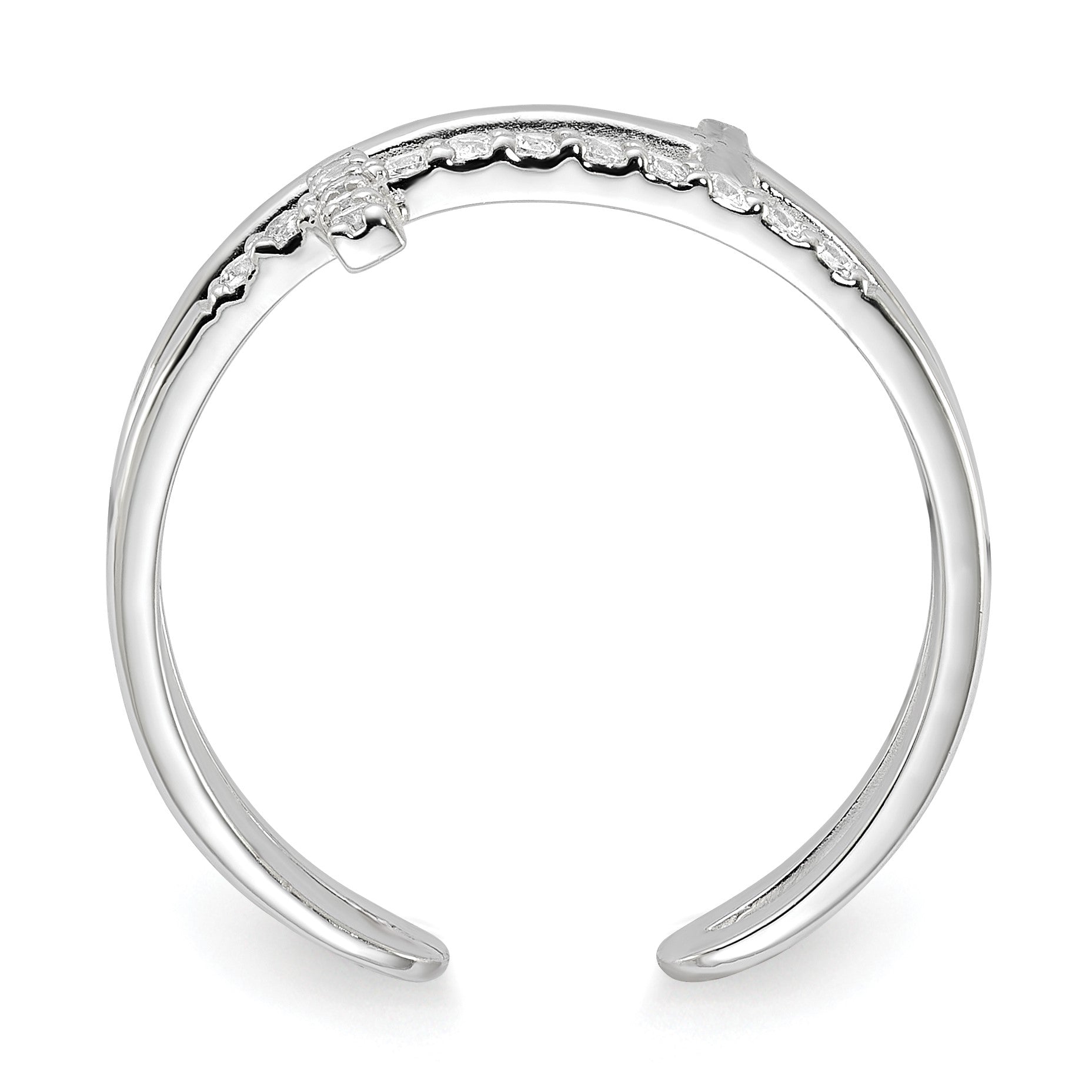 Sterling Silver E-coated CZ Cross Open Back Ring