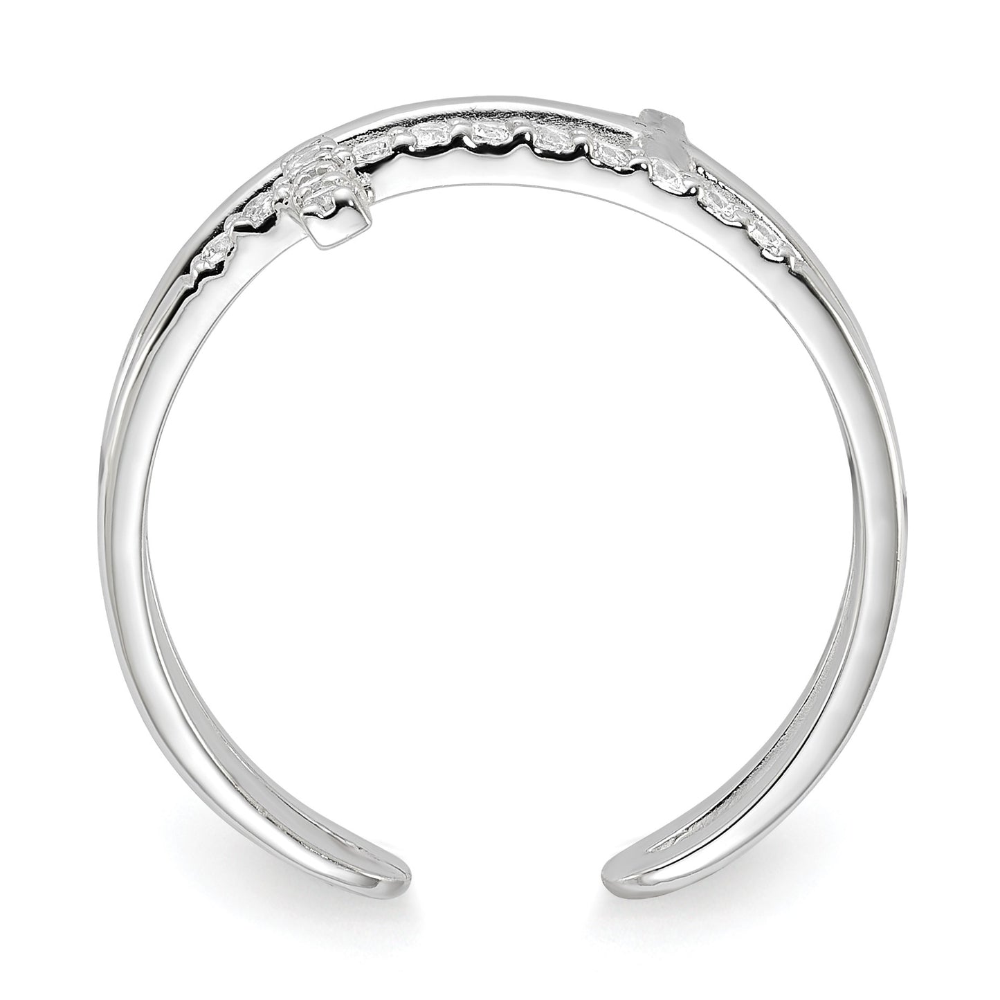 Sterling Silver E-coated CZ Cross Open Back Ring