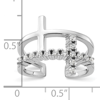 True Fire Sterling Silver Rhodium-plated Double Cross CZ Open Back Ring