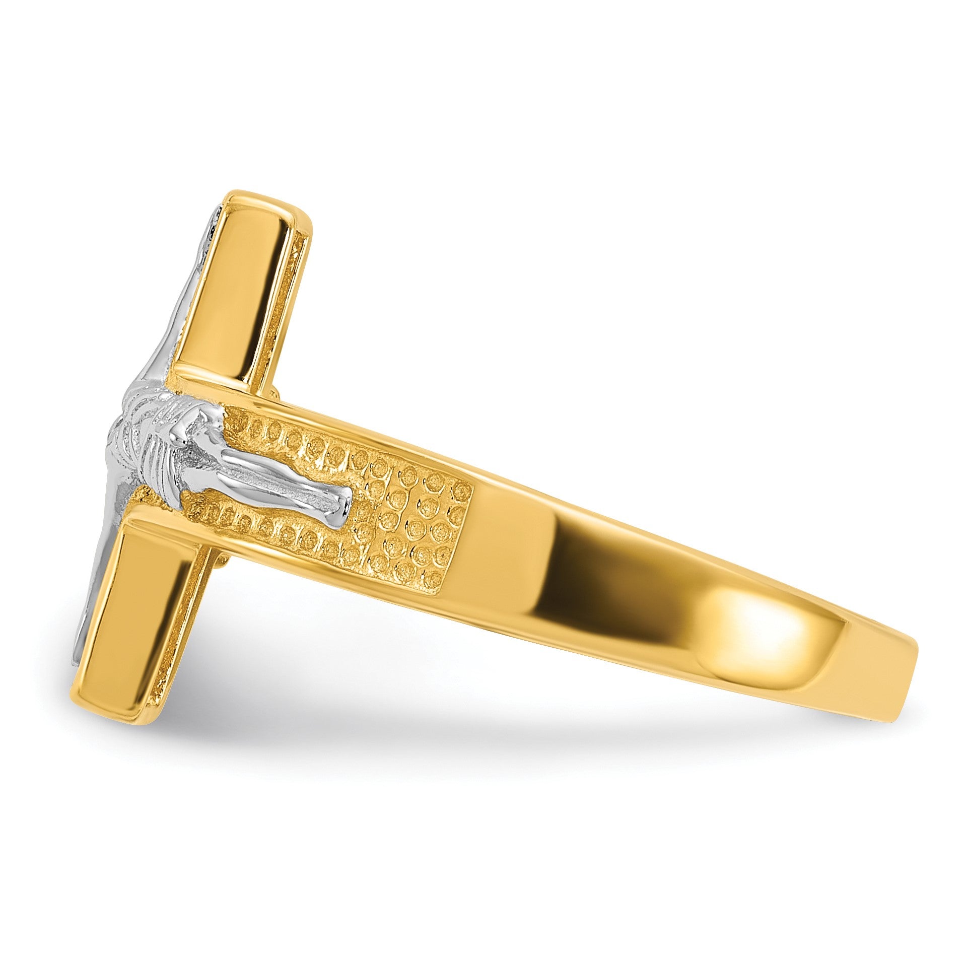 Sterling Silver Rhodium-plated Gold-tone INRI Crucifix Ring
