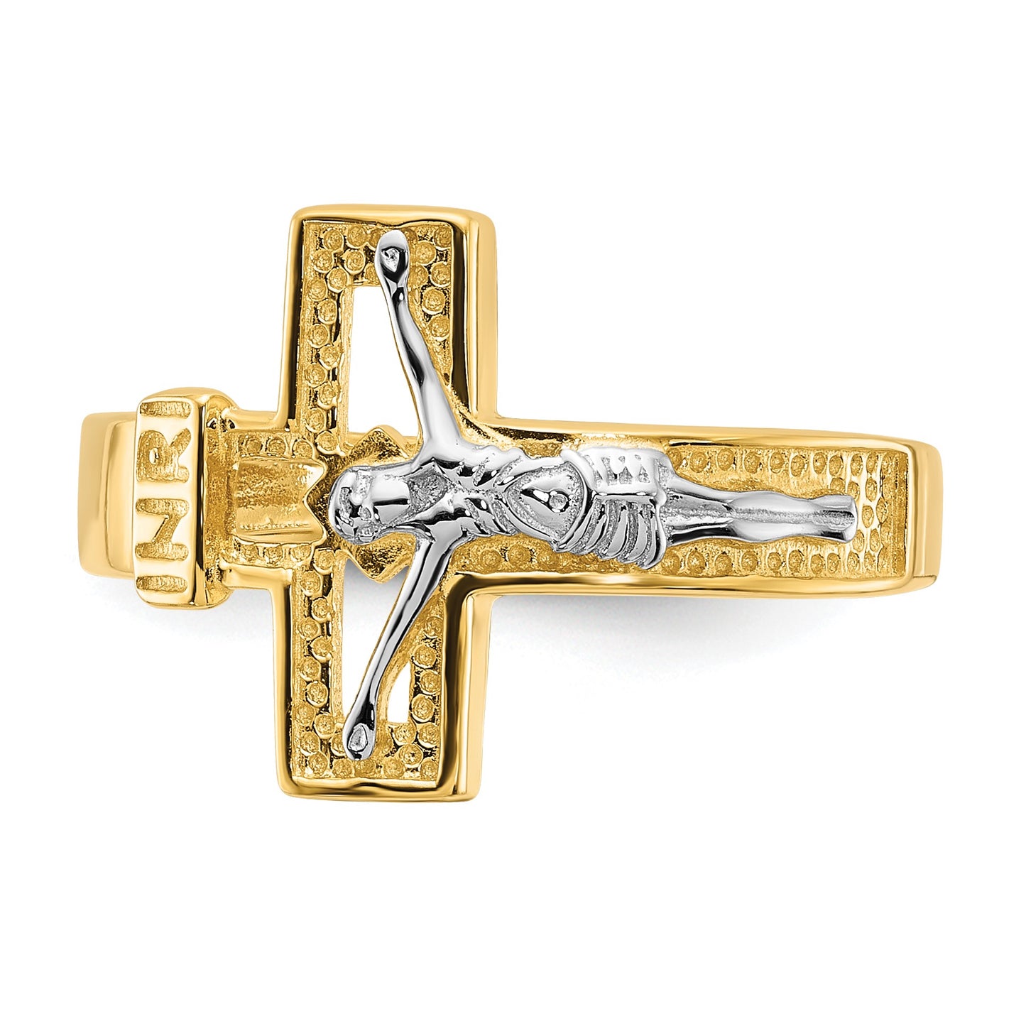 Sterling Silver Rhodium-plated Gold-tone INRI Crucifix Ring