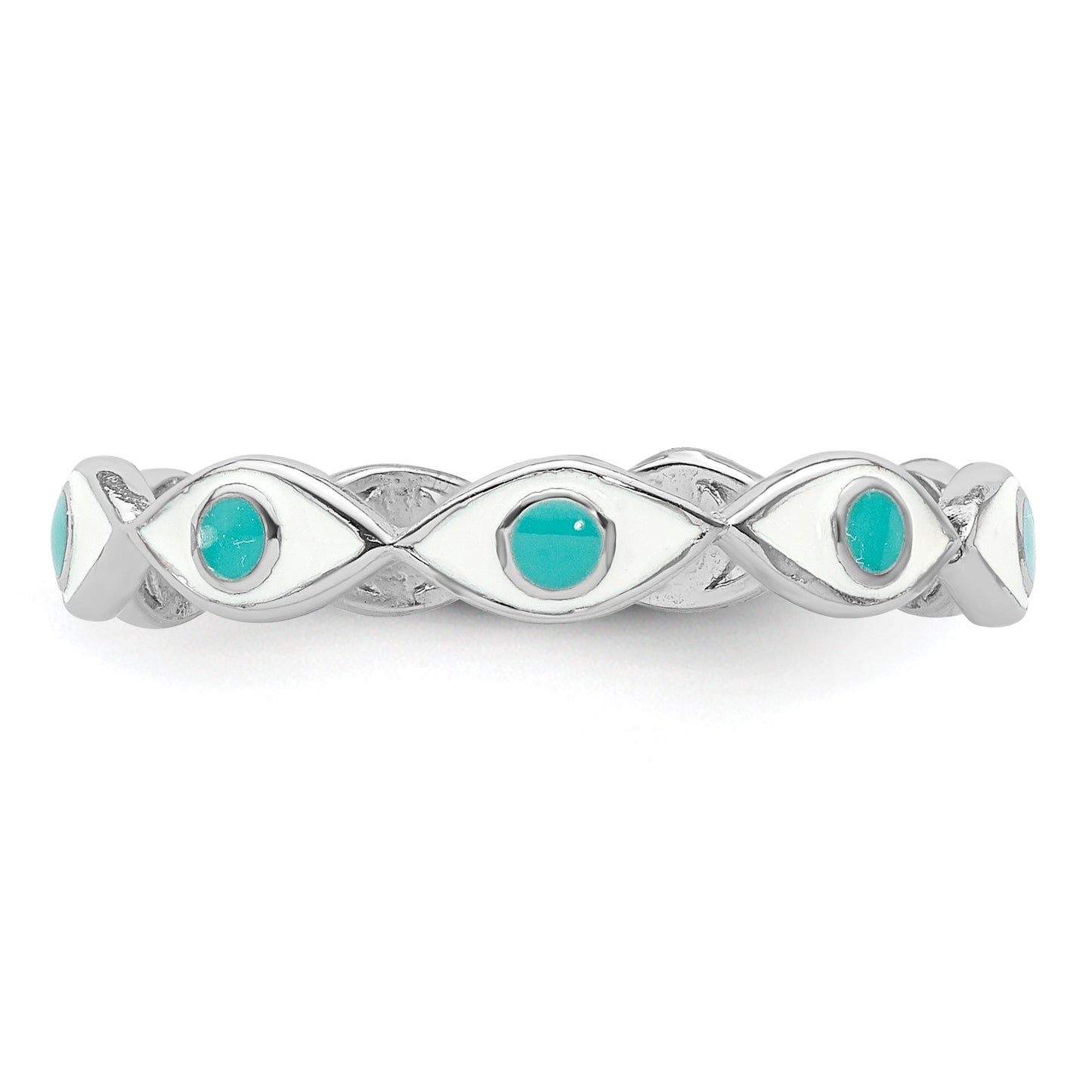 Sterling Silver Rhodium-plated with Enamel Evil Eye Ring