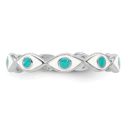 Sterling Silver Rhodium-plated with Enamel Evil Eye Ring