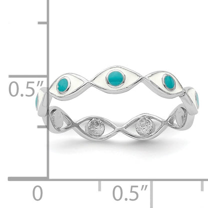 Sterling Silver Rhodium-plated with Enamel Evil Eye Ring