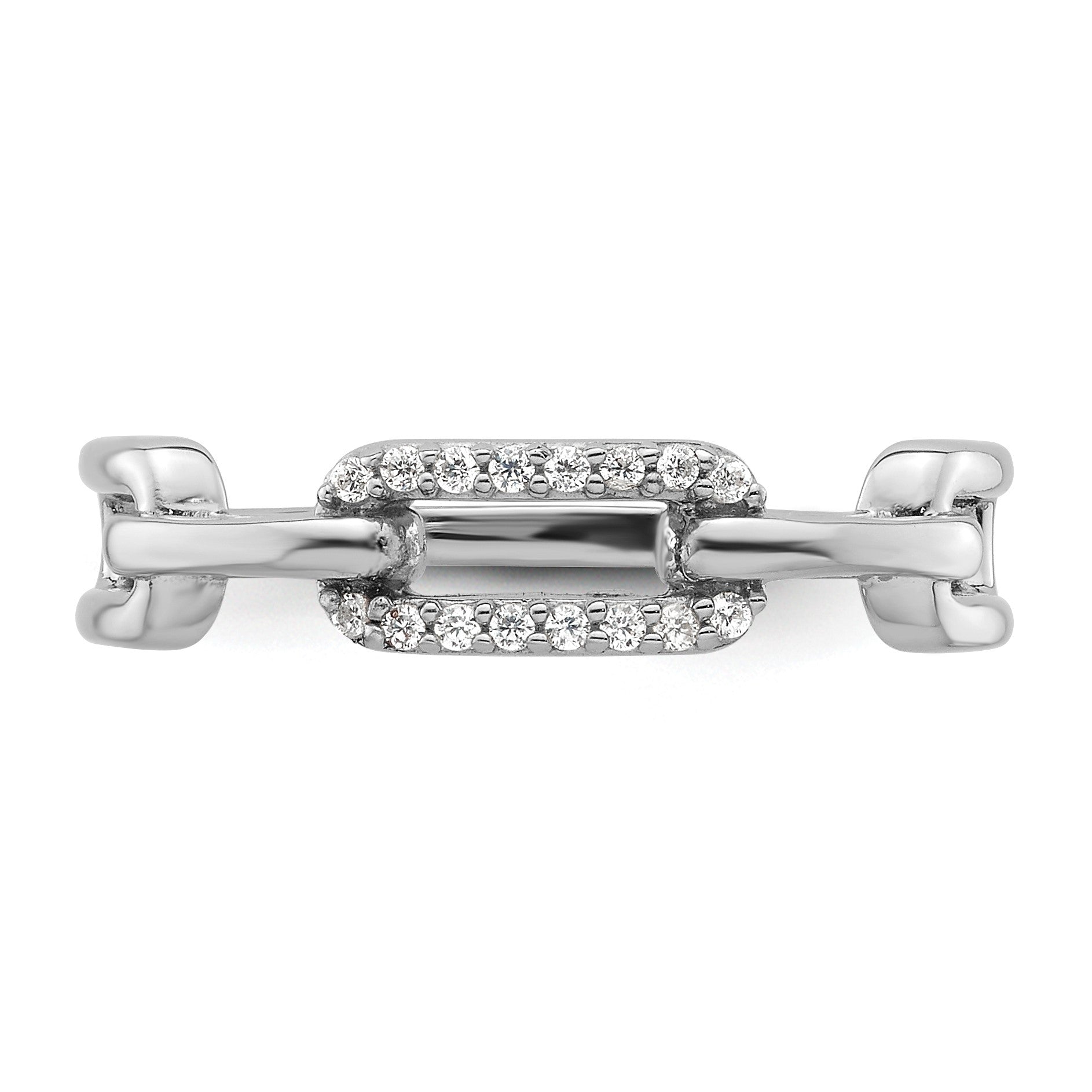 Sterling Silver Rhodium-plated CZ Link Ring