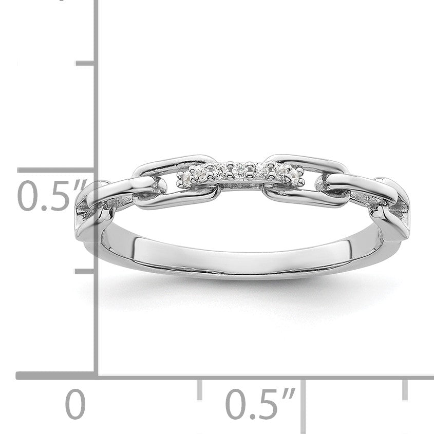 Sterling Silver Rhodium-plated CZ Link Ring
