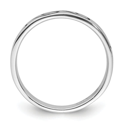 Sterling Silver Rhodium-plated Antiqued Wave Design 4.5mm Band Ring