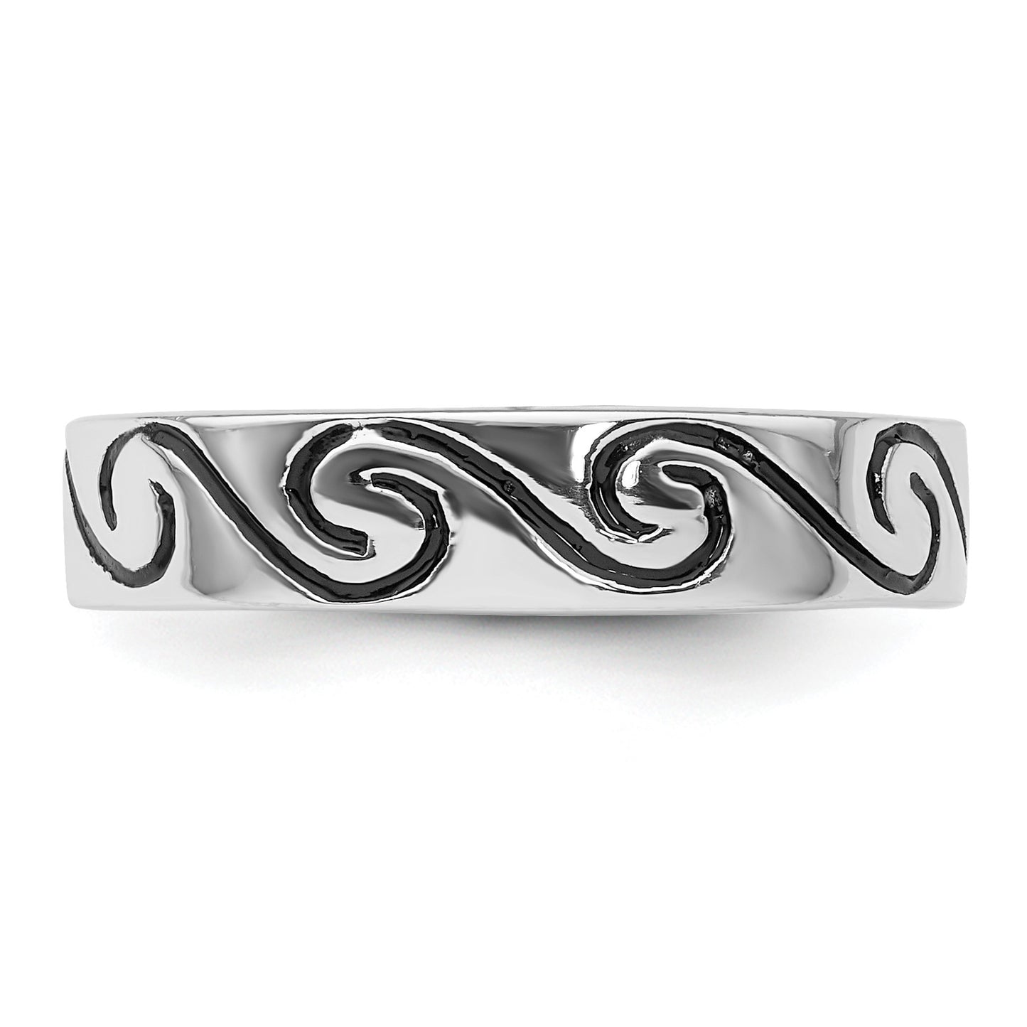 Sterling Silver Rhodium-plated Antiqued Wave Design 4.5mm Band Ring
