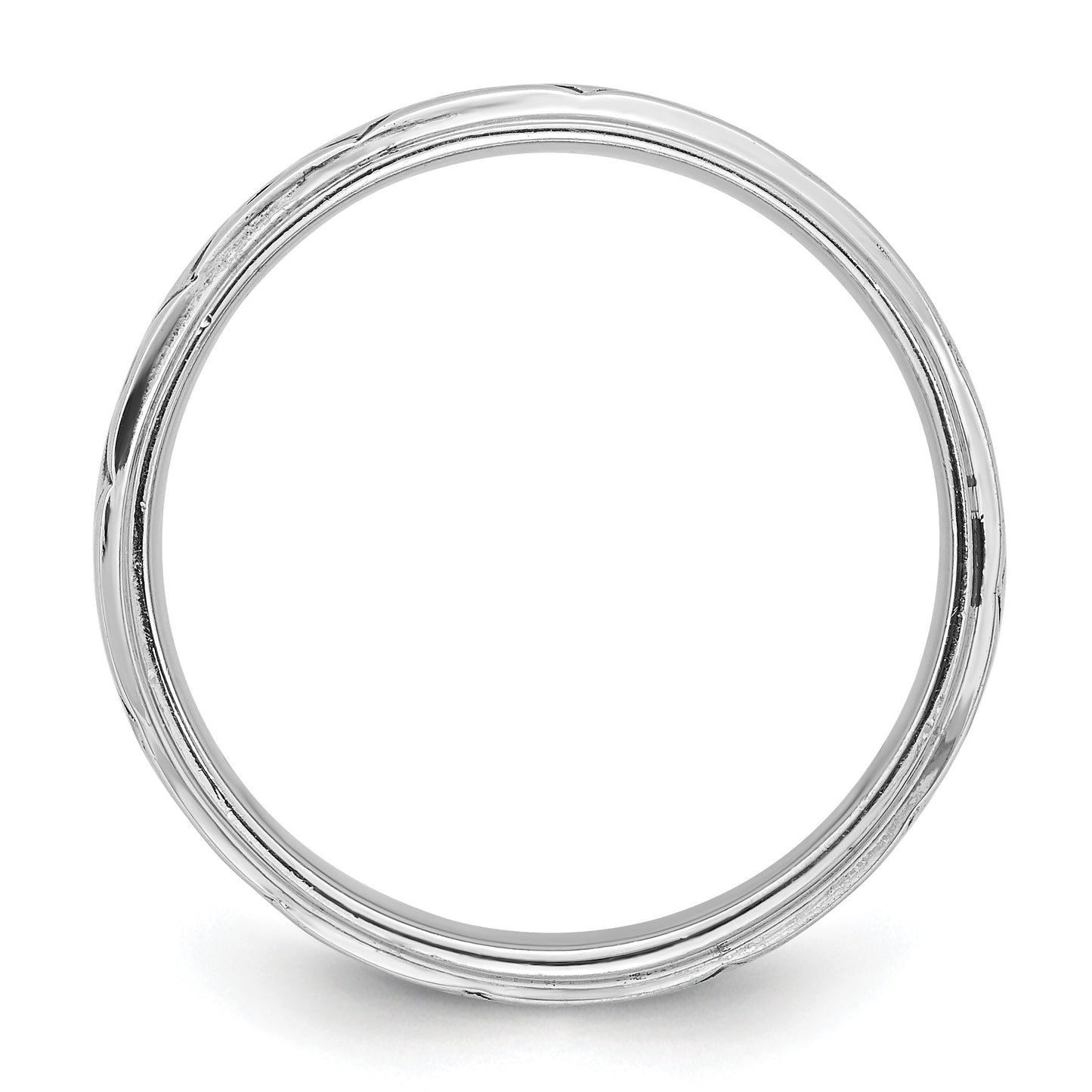 Sterling Silver Rhodium-plated with Antiqued 9mm Zig Zag Band Ring