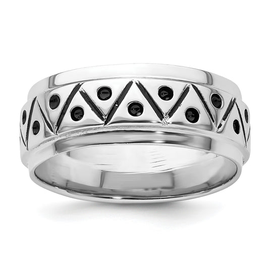 Sterling Silver Rhodium-plated with Antiqued 9mm Zig Zag Band Ring