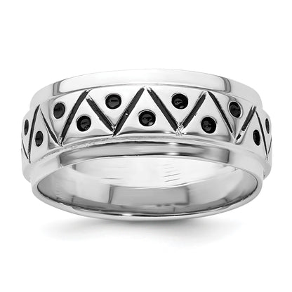 Sterling Silver Rhodium-plated with Antiqued 9mm Zig Zag Band Ring