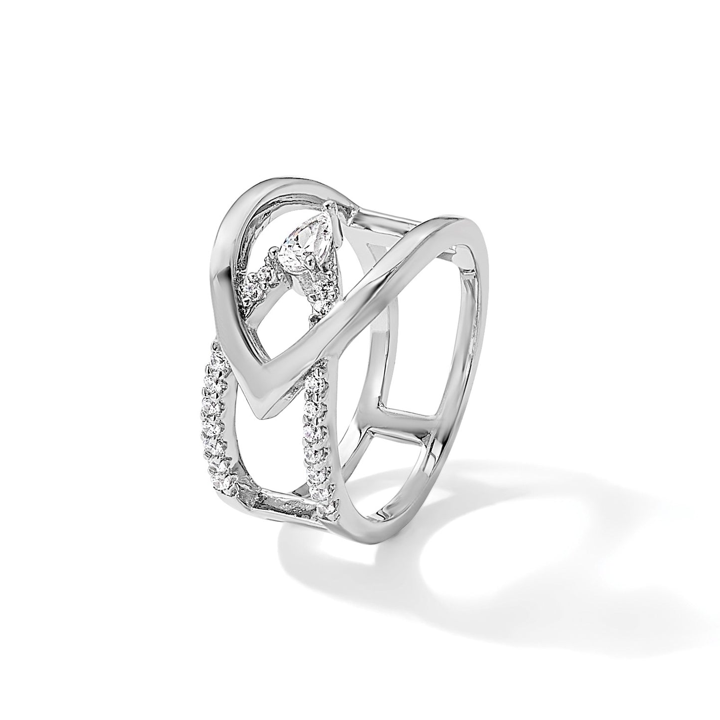 Sterling Silver Rhodium-plated Fancy CZ Ring