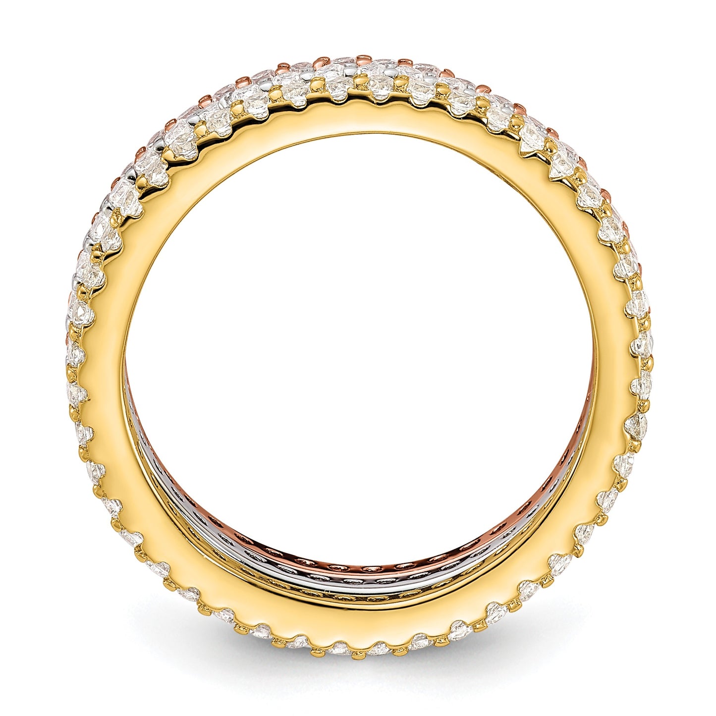 Sterling Silver Rhodium-plated Gold and Rose-tone CZ 3 Eternity Band Set