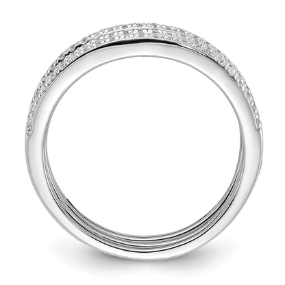 Sterling Silver Rhodium-plated CZ Curved 3 Band Set