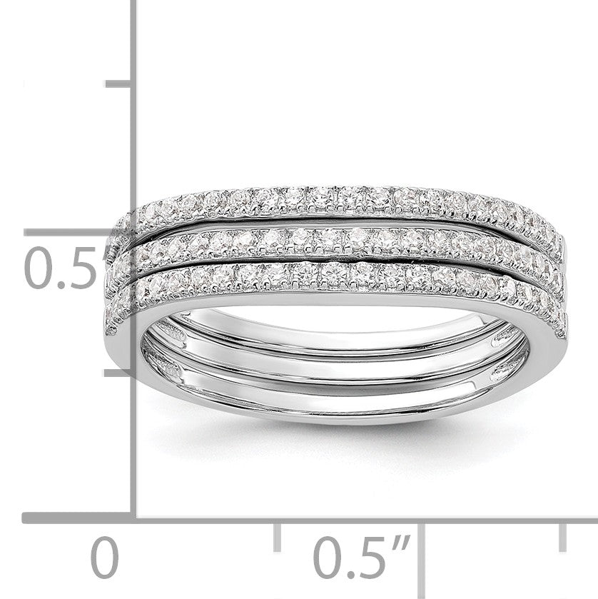 Sterling Silver Rhodium-plated CZ Curved 3 Band Set