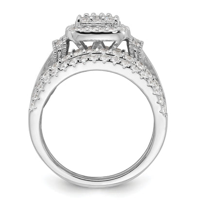 Sterling Silver Rhodium-plated CZ Engagement Ring w/2 Bands 3 Ring Set