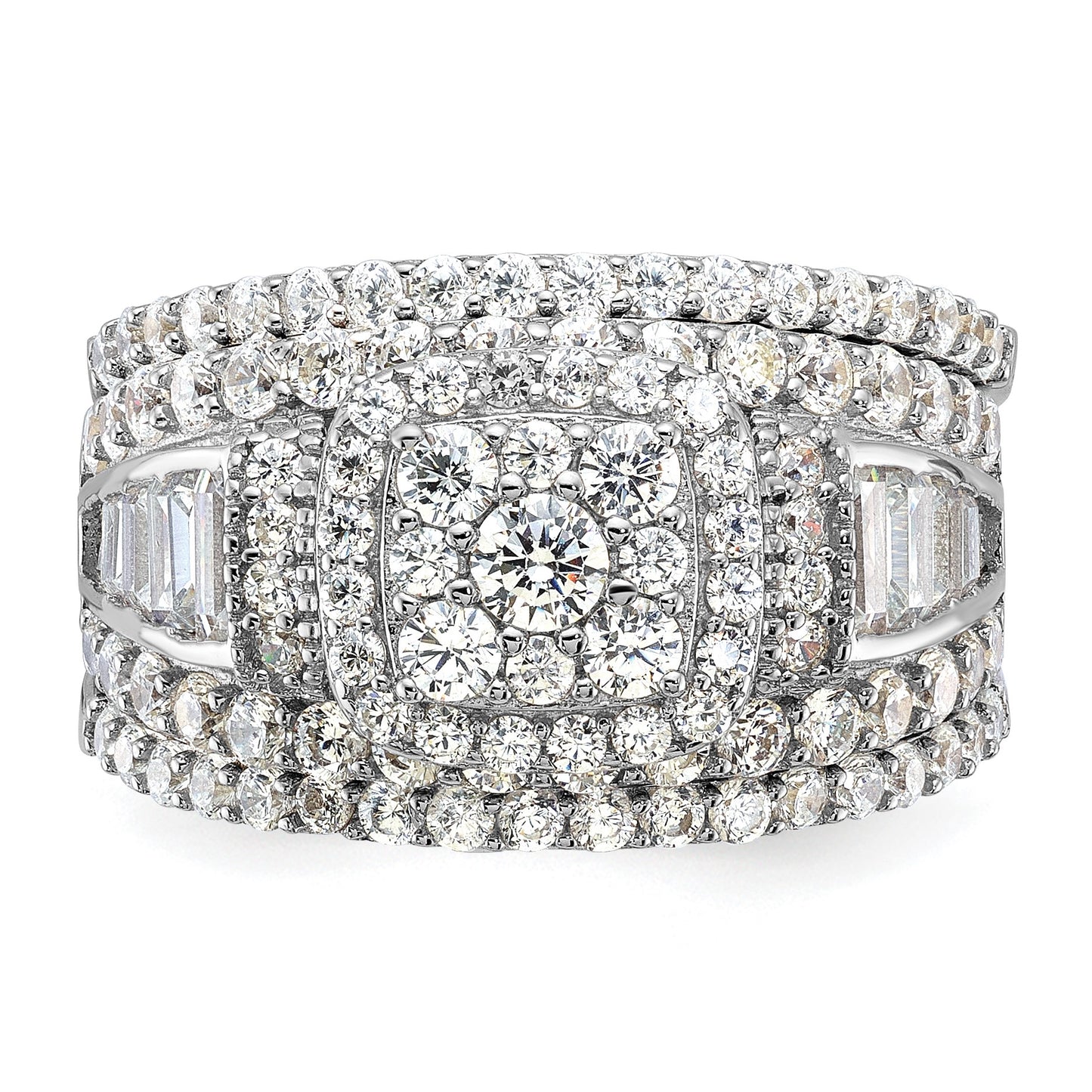 Sterling Silver Rhodium-plated CZ Engagement Ring w/2 Bands 3 Ring Set