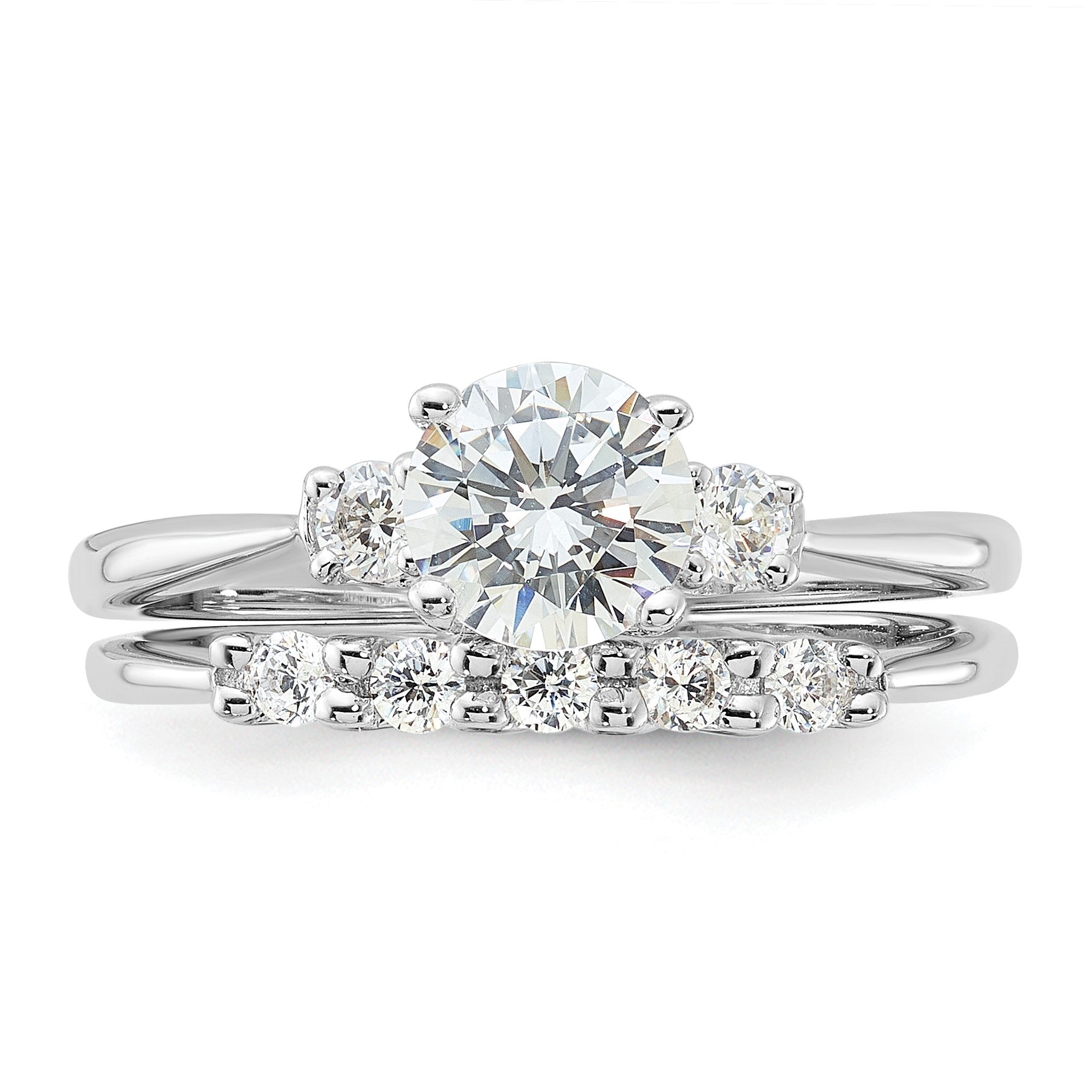 Sterling Silver Rhodium-plated Polished CZ Engagement Ring and Band Set