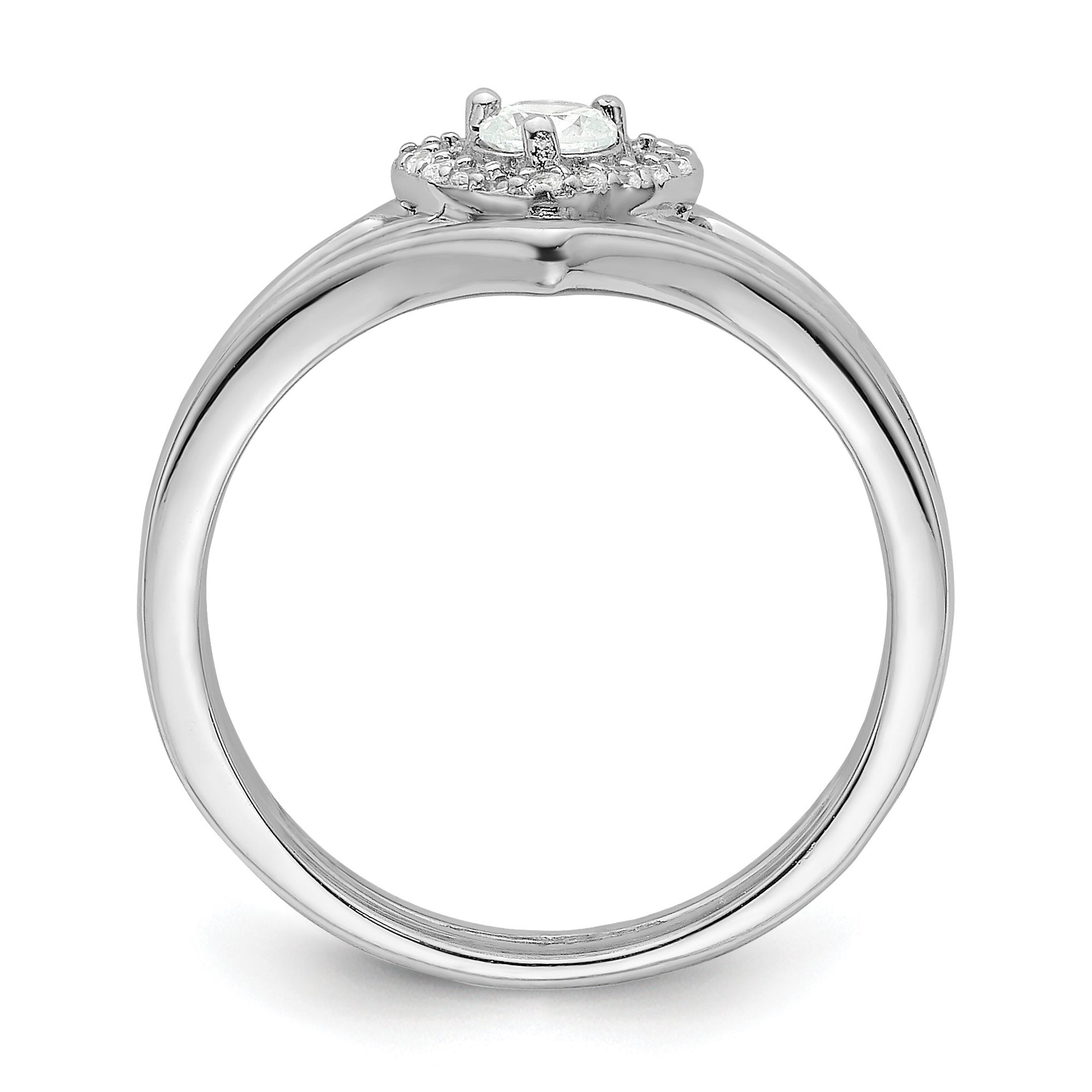 Sterling Silver Rhodium-plated CZ Heart and Bands Three Ring Set