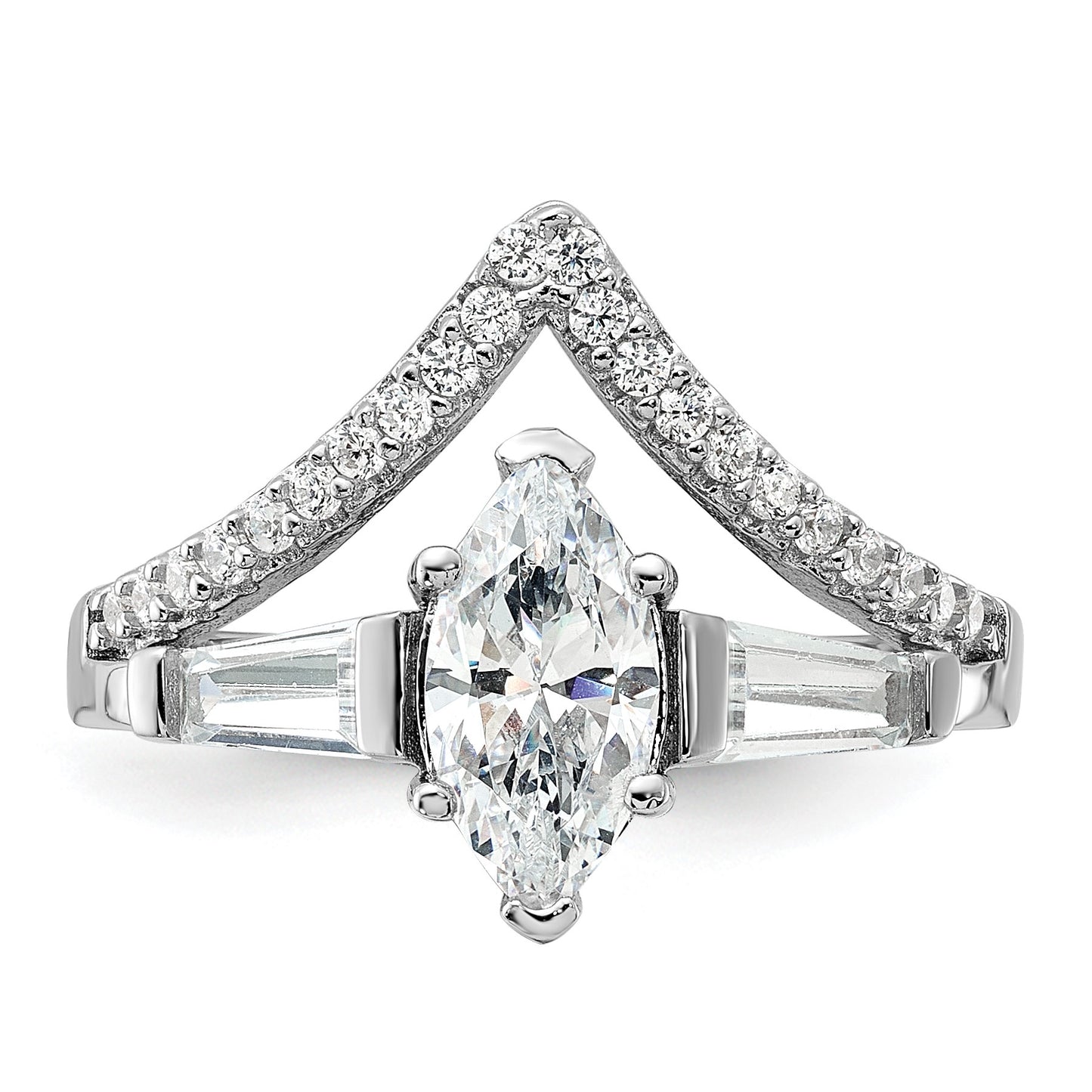 Pure Fire Sterling Silver Rhodium-plated Fancy Marquise CZ Ring