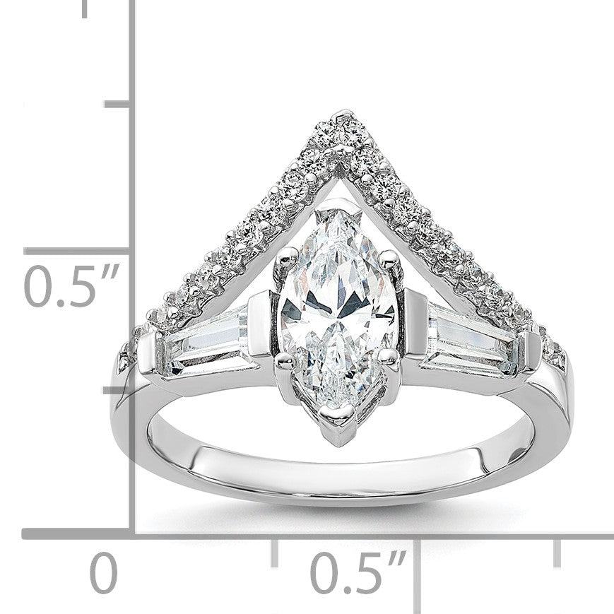 Pure Fire Sterling Silver Rhodium-plated Fancy Marquise CZ Ring