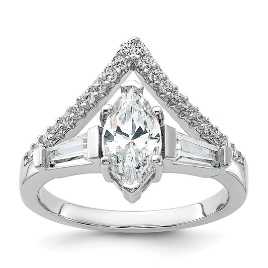 Pure Fire Sterling Silver Rhodium-plated Fancy Marquise CZ Ring
