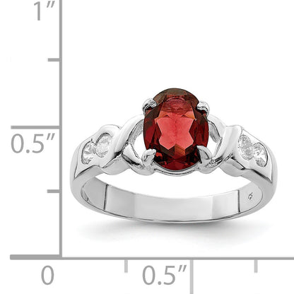 Sterling Silver Rhodium-plated Garnet & CZ Ring
