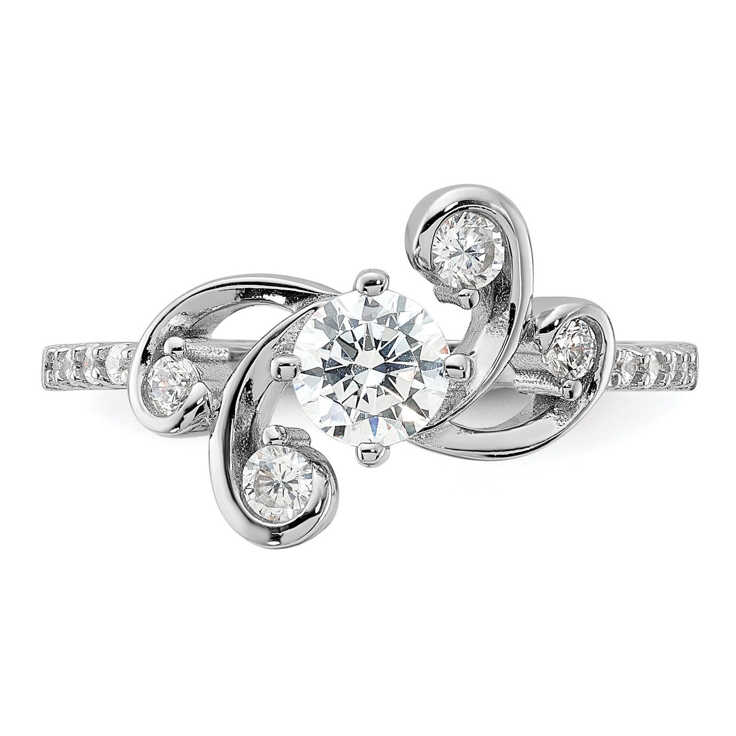 Pure Fire Sterling Silver Rhodium-plated Fancy CZ Ring