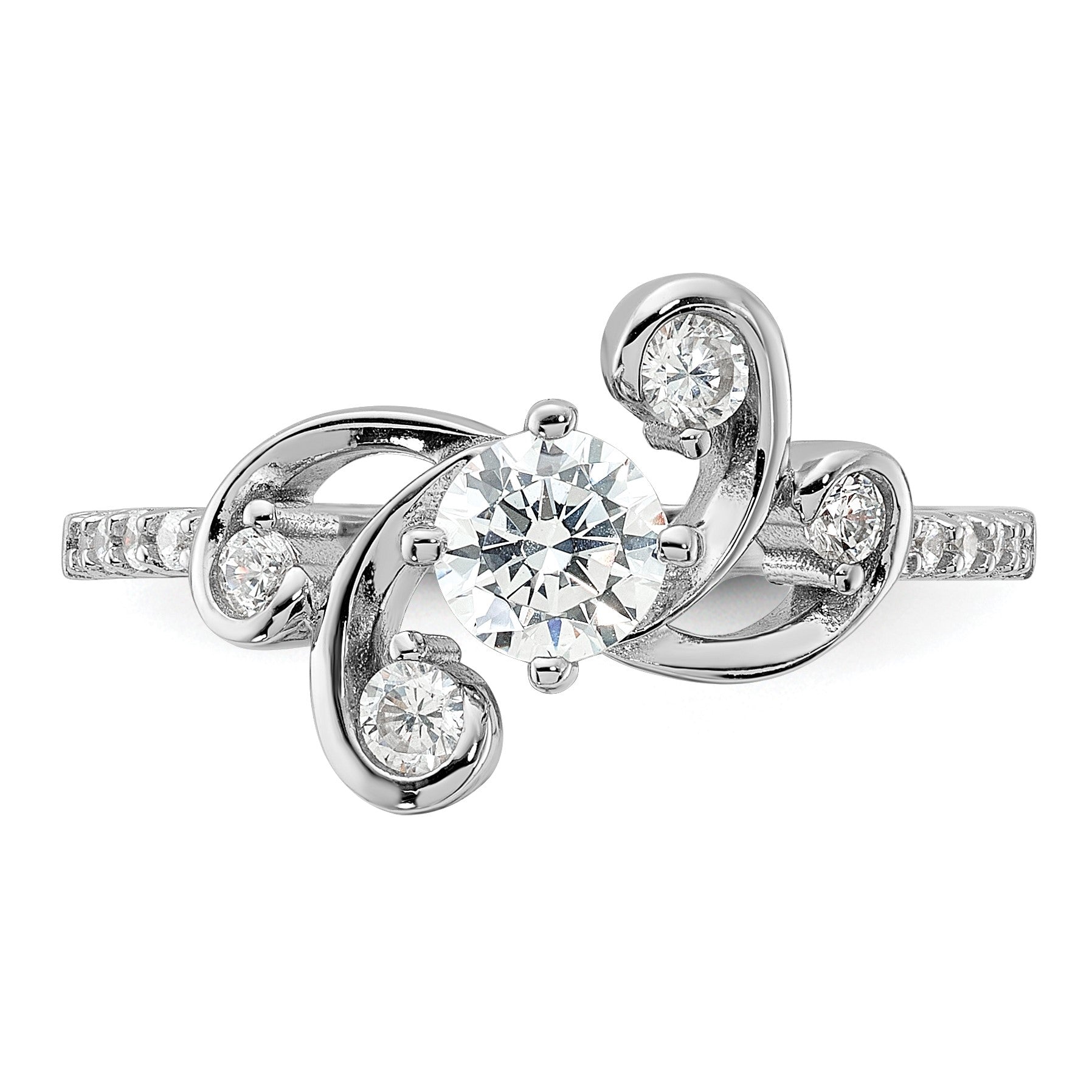 Pure Fire Sterling Silver Rhodium-plated Fancy CZ Ring