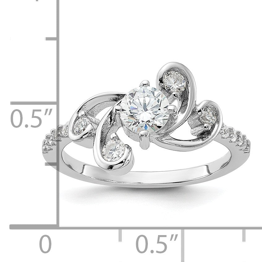 Pure Fire Sterling Silver Rhodium-plated Fancy CZ Ring