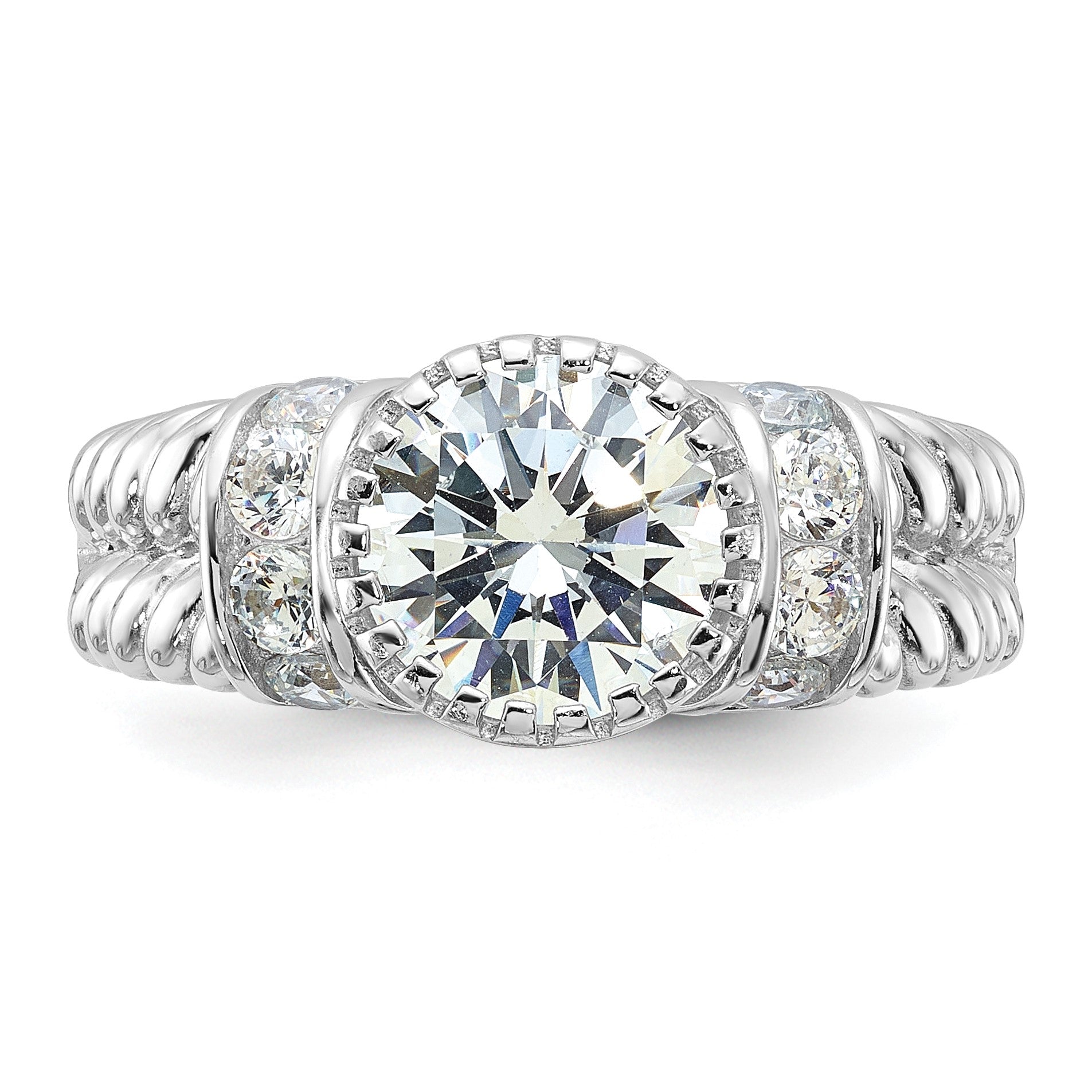 Sterling Silver Rhodium-plated CZ Rope Design Ring