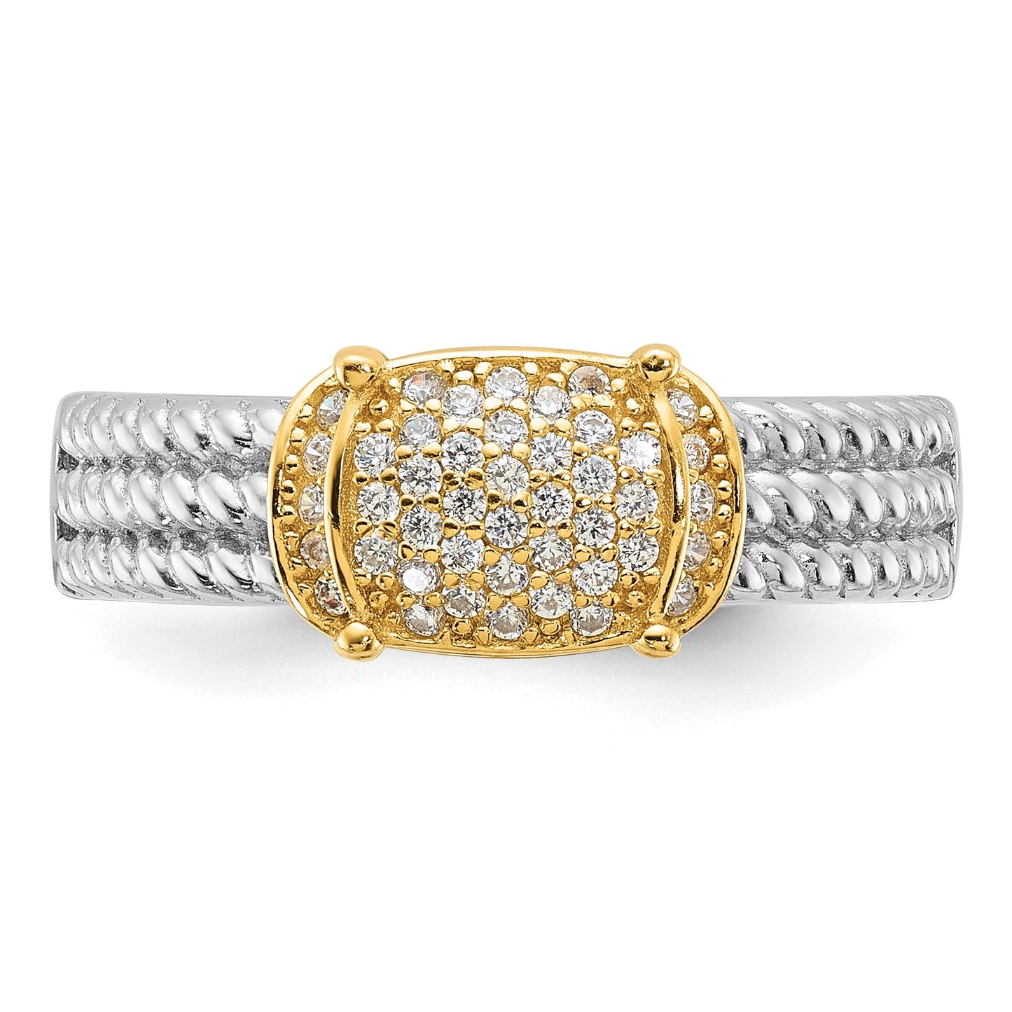 Sterling Silver Rhodium/Gold-tone Pav� CZ Ring