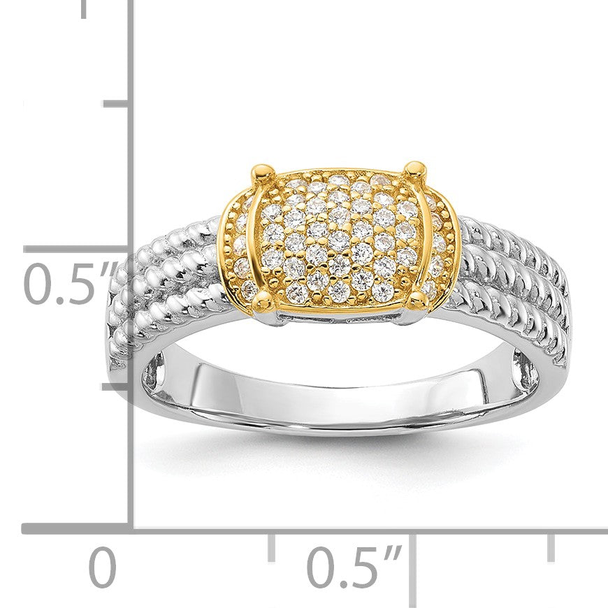 Sterling Silver Rhodium/Gold-tone Pav� CZ Ring