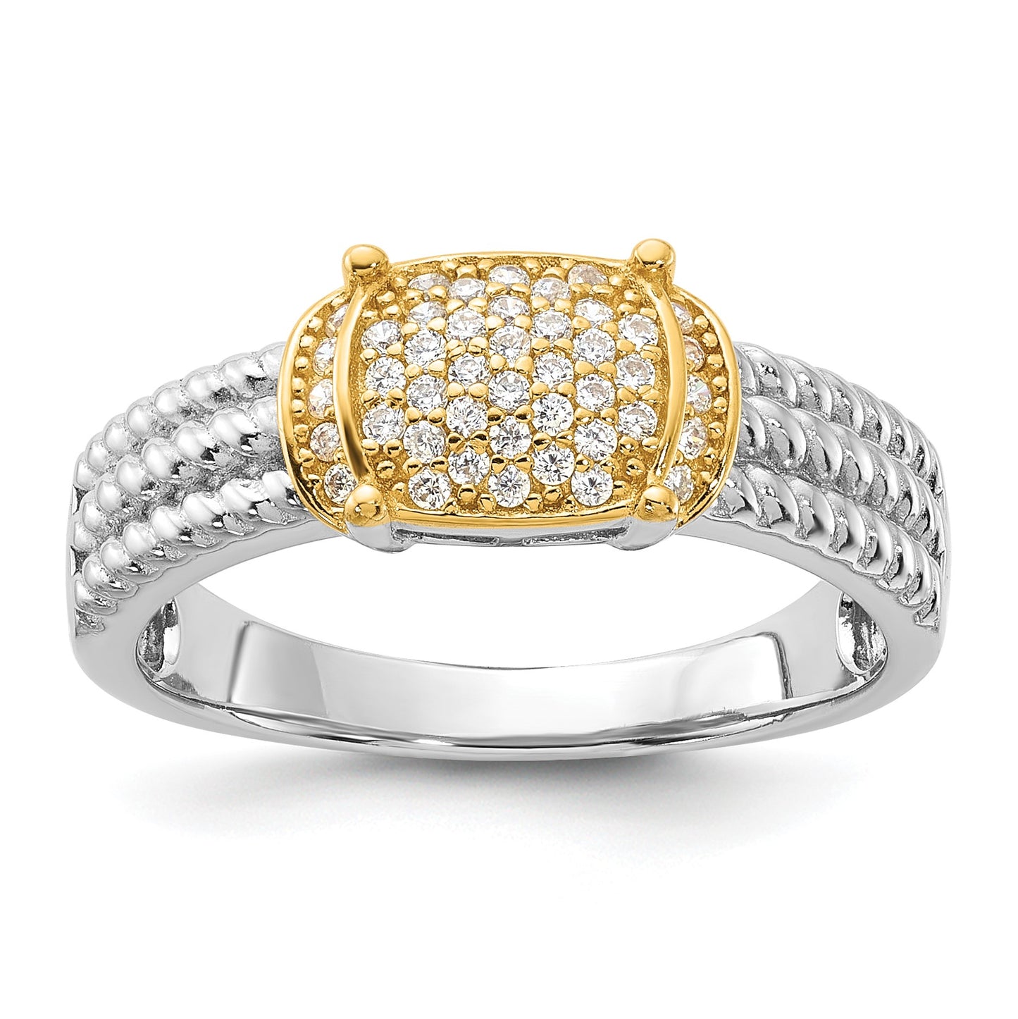 Sterling Silver Rhodium/Gold-tone Pav� CZ Ring
